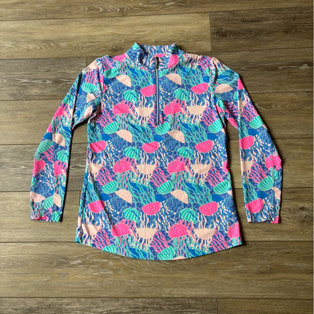 Lulu B Top Sz XS Jellyfish 1/4 Zip Pullover Golf Beach Coastal Tropical Vacation